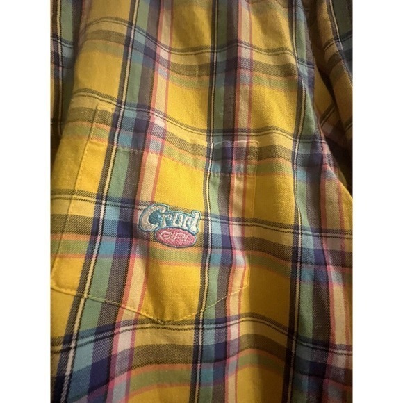 Cruel Girl Long Sleeve‎ Button Front Yellow Pink Plaid Shirt Blouse Size S - Picture 2 of 6